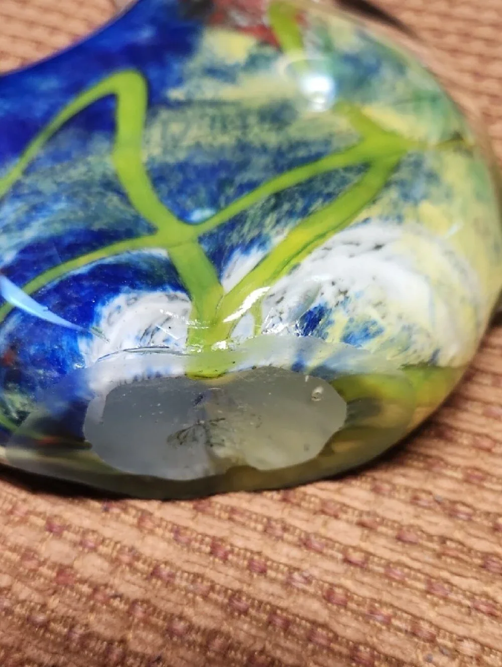 Handcrafted Glass Fish Ornament in Yellow-Green and Blue